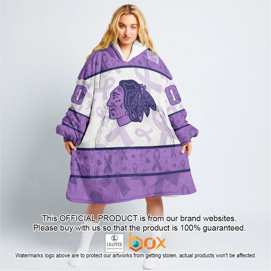 BEST Personalized Chicago Blackhawks Special Lavender Fight Cancer Oodie Blanket Hoodie 3