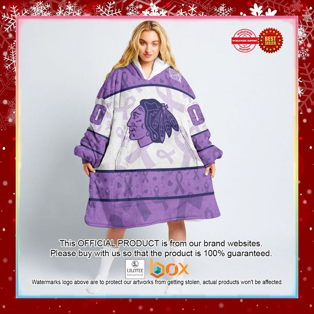 BEST Personalized Chicago Blackhawks Special Lavender Fight Cancer Oodie Blanket Hoodie 5