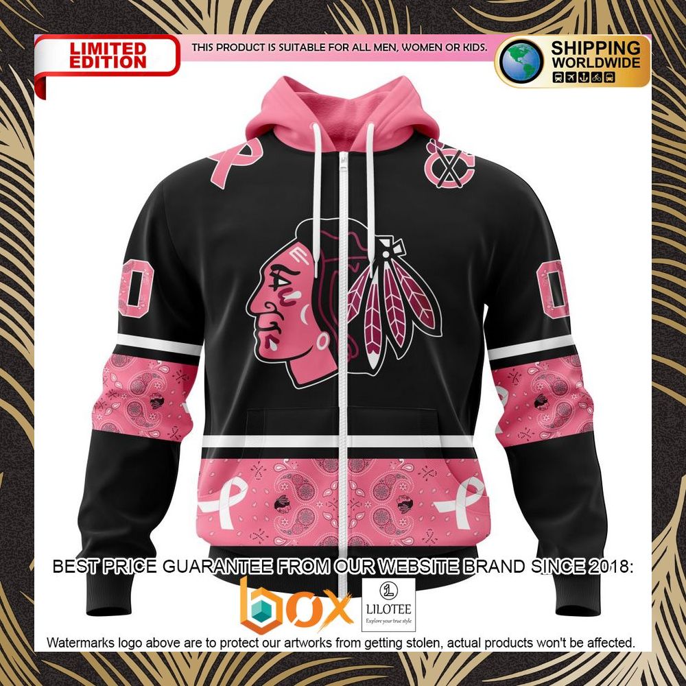 BEST NHL Chicago BlackHawks Specialized Design In Classic Style With Paisley! WE WEAR PINK BREAST CANCER Personalized 3D Shirt, Hoodie 2