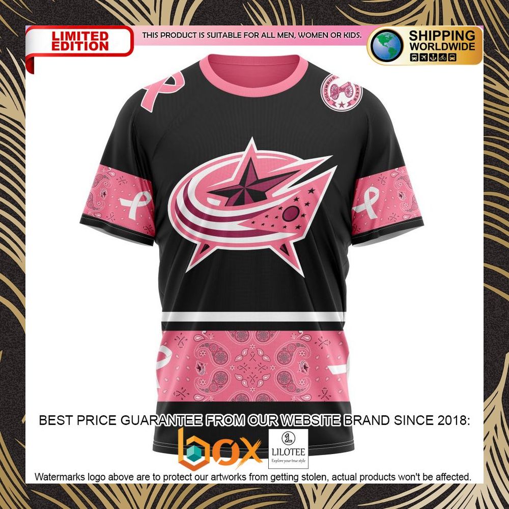 BEST NHL Columbus Blue Jackets Specialized Design In Classic Style With Paisley! WE WEAR PINK BREAST CANCER Personalized 3D Shirt, Hoodie 8