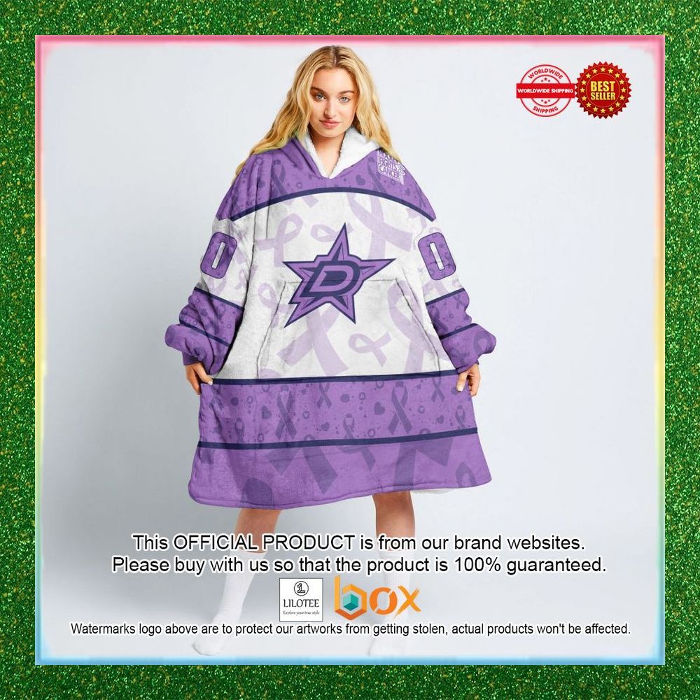 BEST Personalized Dallas Stars Special Lavender Fight Cancer Oodie Blanket Hoodie 1