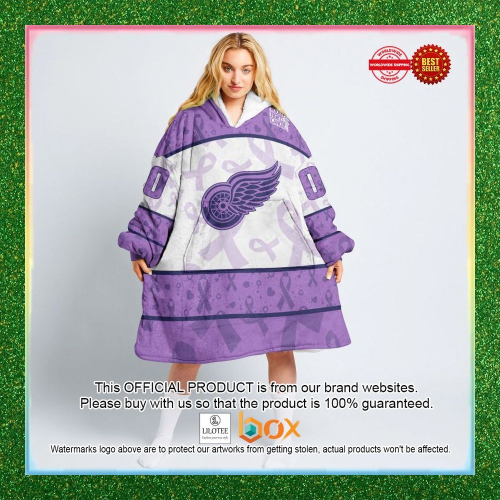 BEST Personalized Detroit Red Wings Special Lavender Fight Cancer Oodie Blanket Hoodie 1