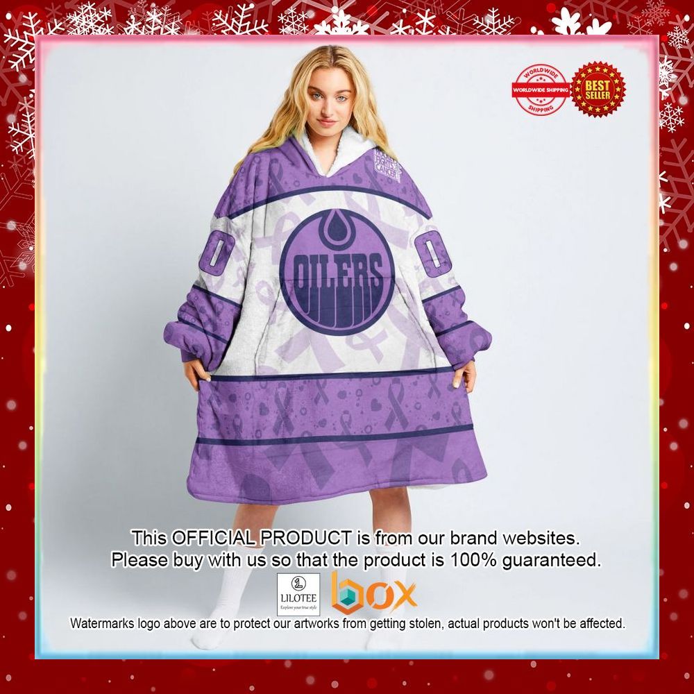 BEST Personalized Edmonton Oilers Special Lavender Fight Cancer Oodie Blanket Hoodie 5