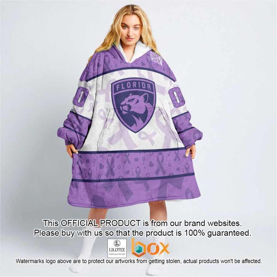 BEST Personalized Florida Panthers Special Lavender Fight Cancer Oodie Blanket Hoodie 3