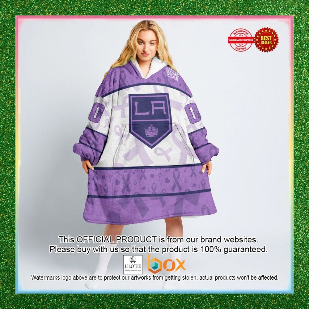 BEST Personalized Los Angeles Kings Special Lavender Fight Cancer Oodie Blanket Hoodie 1