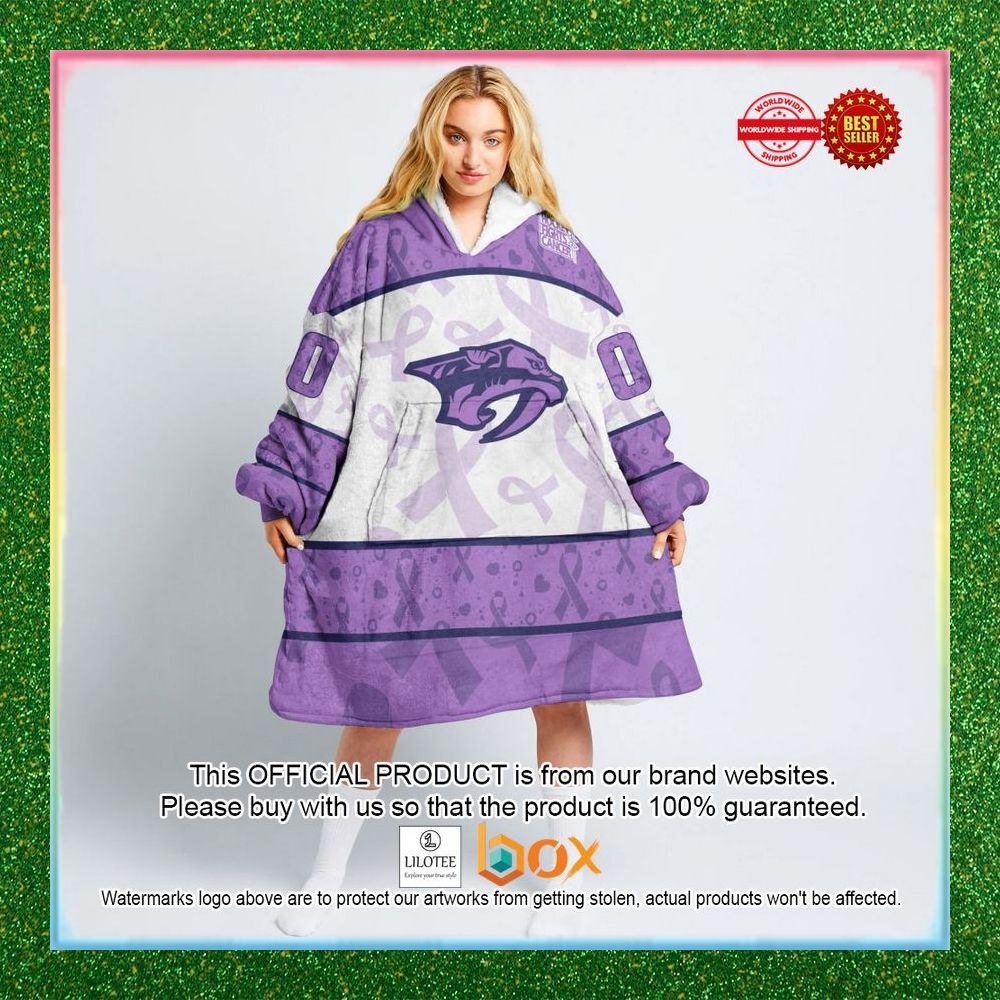 BEST Personalized Nashville Predators Special Lavender Fight Cancer Oodie Blanket Hoodie 1
