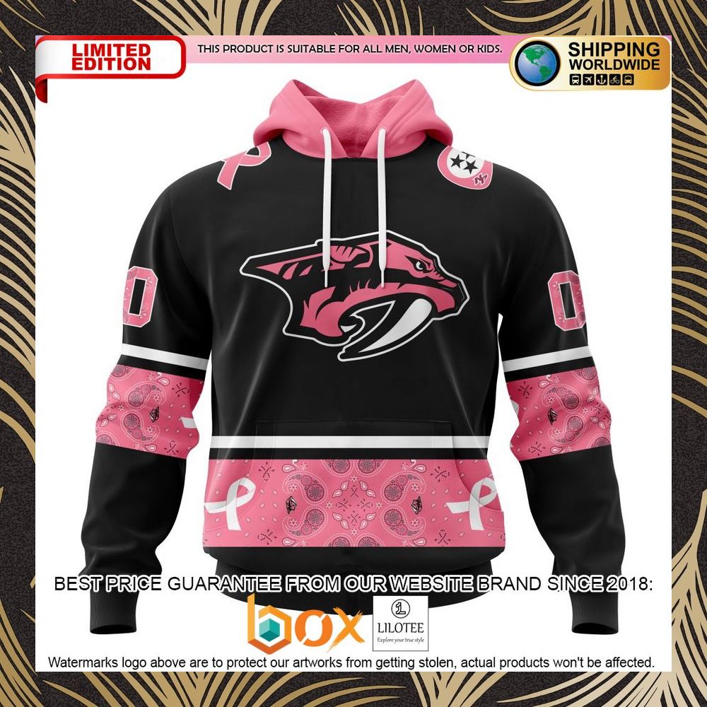 BEST NHL Nashville Predators Specialized Design In Classic Style With Paisley! WE WEAR PINK BREAST CANCER Personalized 3D Shirt, Hoodie 1