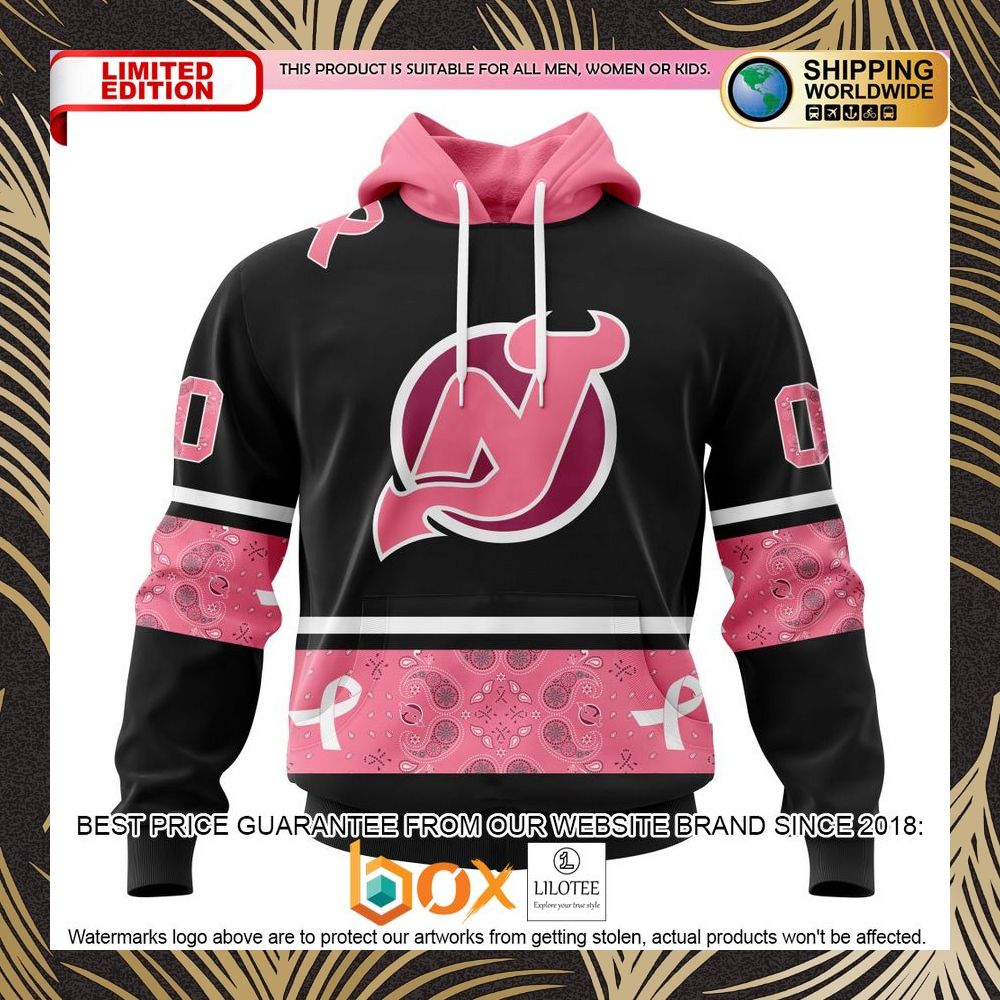 BEST NHL New Jersey Devils Specialized Design In Classic Style With Paisley! WE WEAR PINK BREAST CANCER Personalized 3D Shirt, Hoodie 1