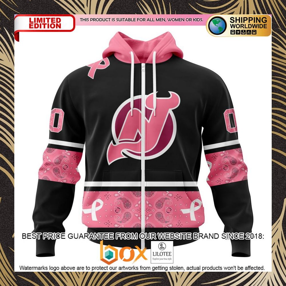 BEST NHL New Jersey Devils Specialized Design In Classic Style With Paisley! WE WEAR PINK BREAST CANCER Personalized 3D Shirt, Hoodie 2