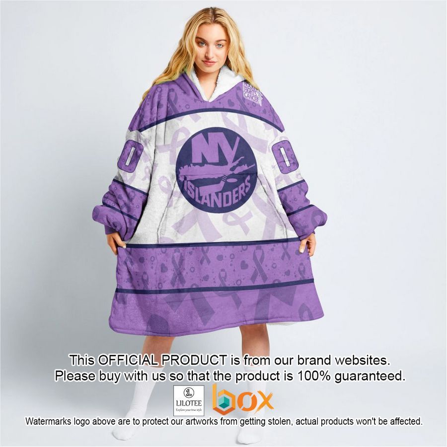 BEST Personalized New York Islanders Special Lavender Fight Cancer Oodie Blanket Hoodie 3