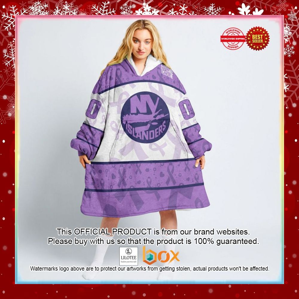 BEST Personalized New York Islanders Special Lavender Fight Cancer Oodie Blanket Hoodie 5