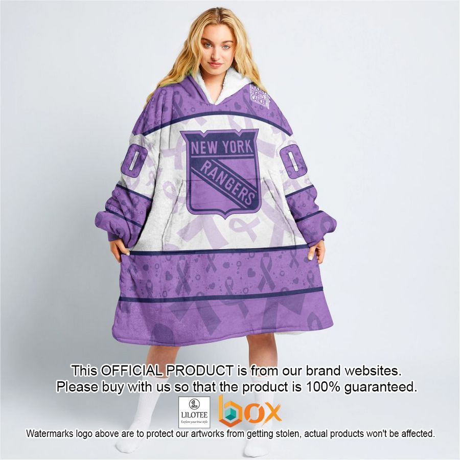 BEST Personalized New York Rangers Special Lavender Fight Cancer Oodie Blanket Hoodie 3