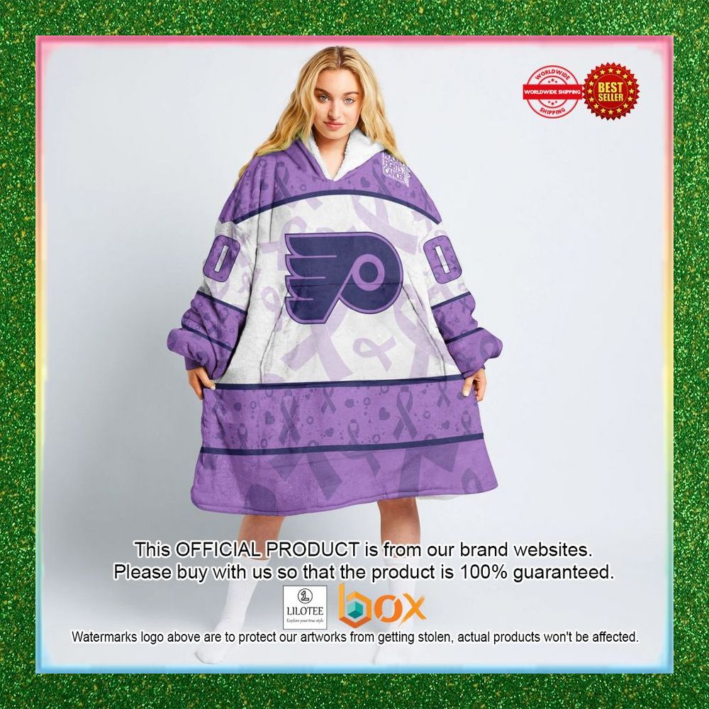 BEST Personalized Philadelphia Flyers Special Lavender Fight Cancer Oodie Blanket Hoodie 1