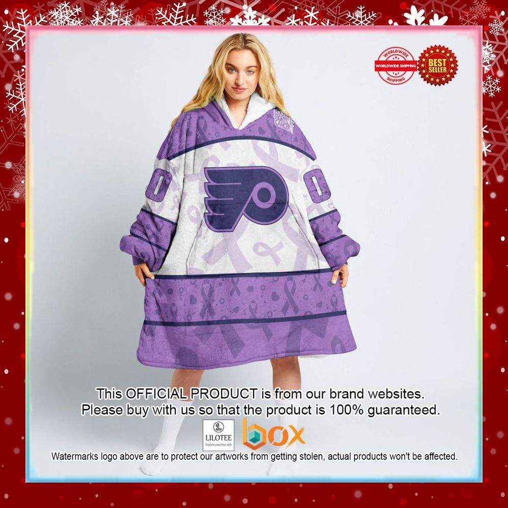 BEST Personalized Philadelphia Flyers Special Lavender Fight Cancer Oodie Blanket Hoodie 5