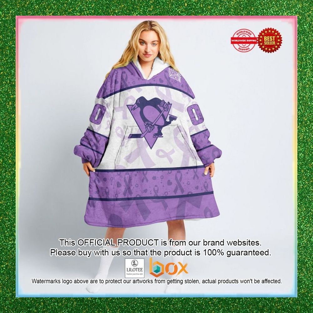 BEST Personalized Pittsburgh Penguins Special Lavender Fight Cancer Oodie Blanket Hoodie 1