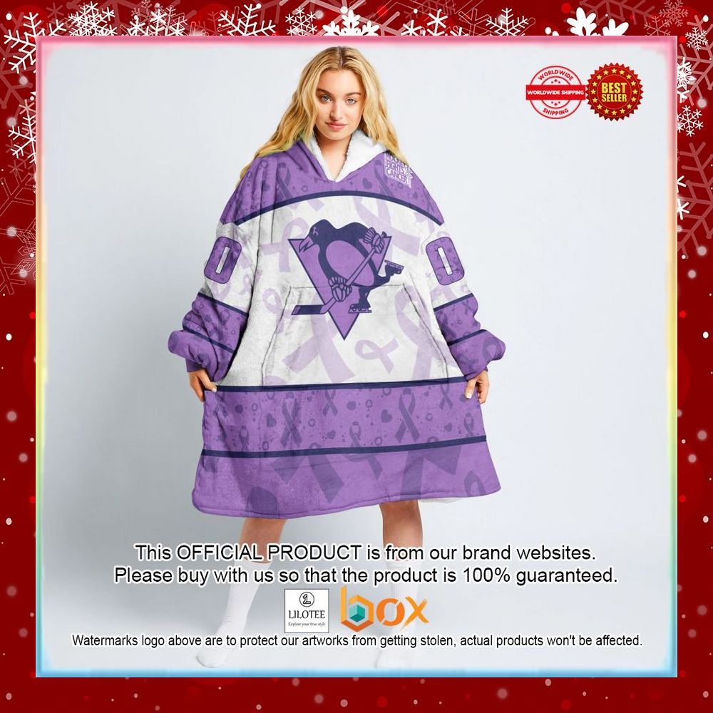 BEST Personalized Pittsburgh Penguins Special Lavender Fight Cancer Oodie Blanket Hoodie 5