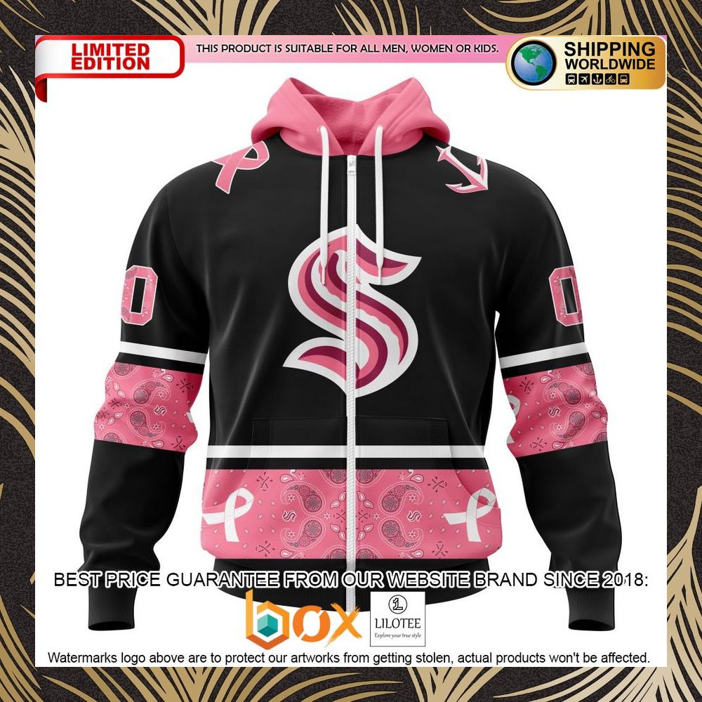 BEST NHL Seattle Kraken Specialized Design In Classic Style With Paisley! WE WEAR PINK BREAST CANCER Personalized 3D Shirt, Hoodie 2