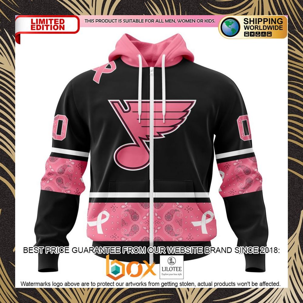 BEST NHL St. Louis Blues Specialized Design In Classic Style With Paisley! WE WEAR PINK BREAST CANCER Personalized 3D Shirt, Hoodie 2