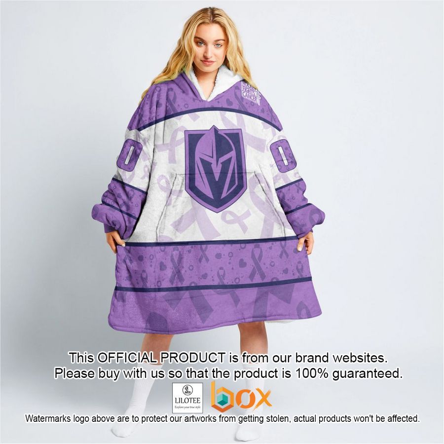 BEST Personalized Vegas Golden Knights Special Lavender Fight Cancer Oodie Blanket Hoodie 3