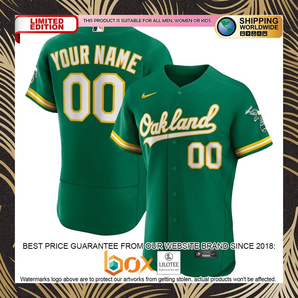 NEW Personalized Oakland Athletics Alternate Authentic Kelly Green Baseball Jersey 4
