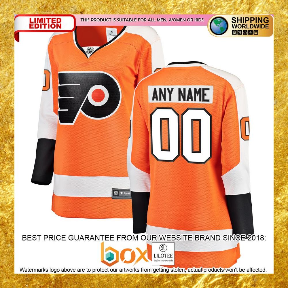 NEW Personalized Philadelphia Flyers Women's Home Orange Hockey Jersey 6