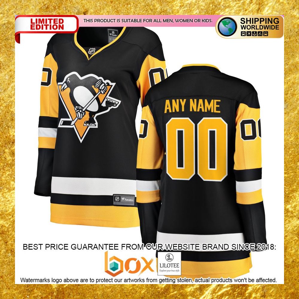 NEW Personalized Pittsburgh Penguins Women's Home Black Hockey Jersey 6