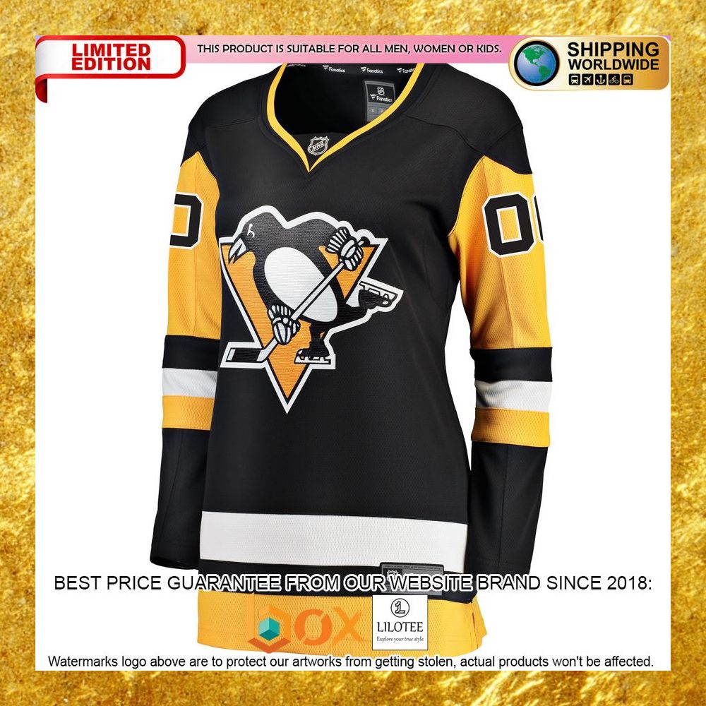 NEW Personalized Pittsburgh Penguins Women's Home Black Hockey Jersey 7