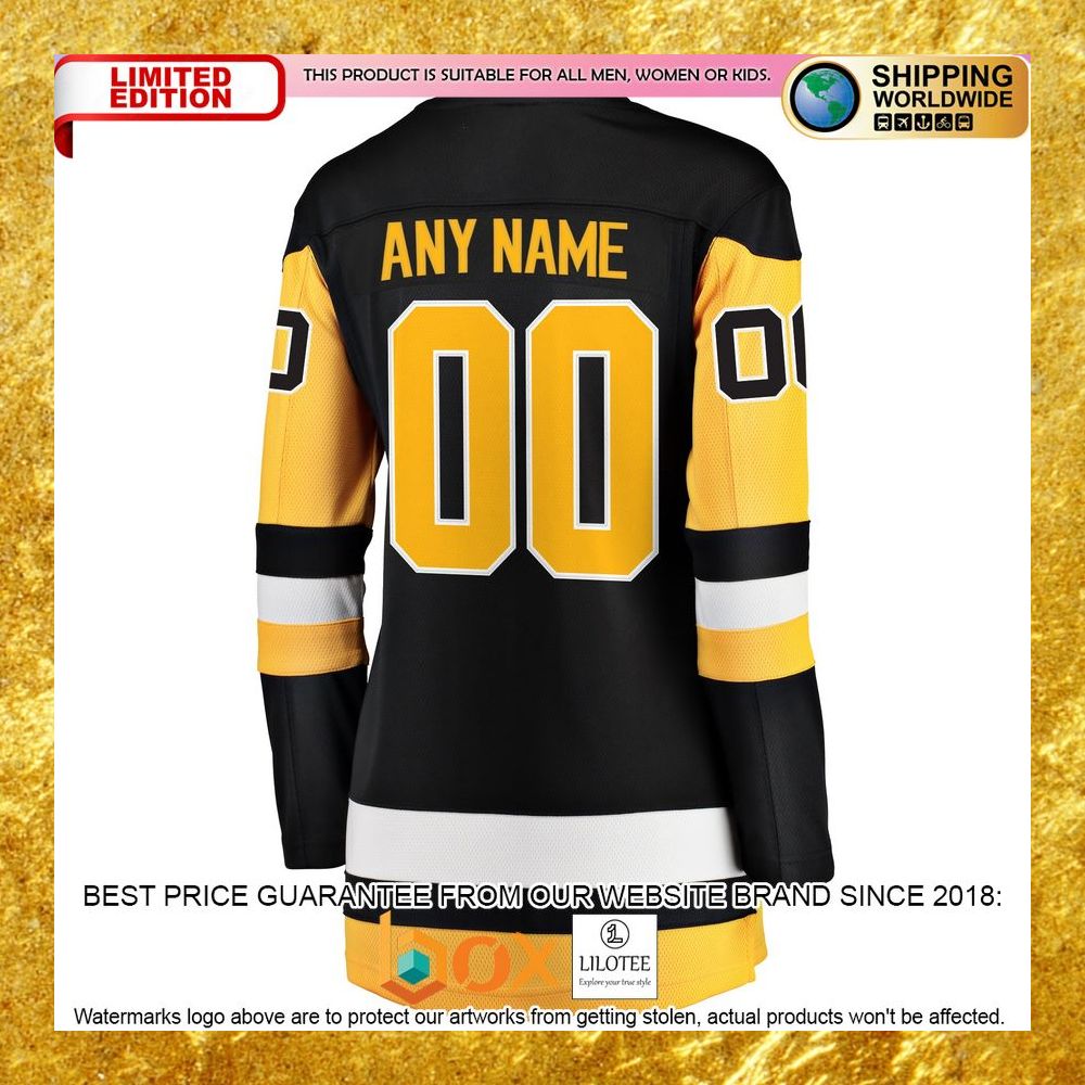 NEW Personalized Pittsburgh Penguins Women's Home Black Hockey Jersey 8
