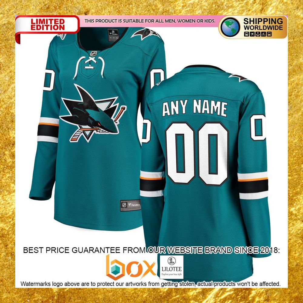 NEW Personalized San Jose Sharks Women's 2021/22 Home Teal Hockey Jersey 8