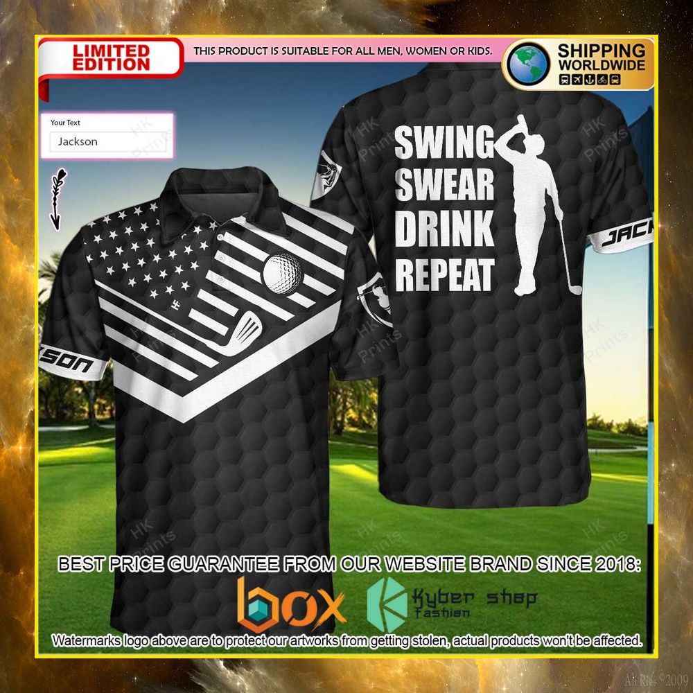HOT Personalized Swing Swear Drink Repeat 3D Premium Polo Shirt 16
