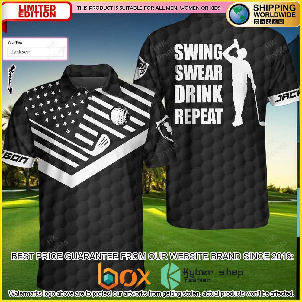 HOT Personalized Swing Swear Drink Repeat 3D Premium Polo Shirt 19