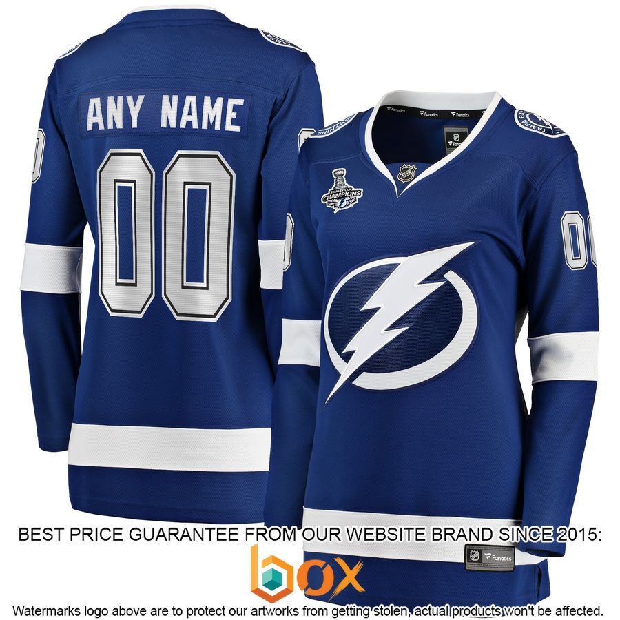 NEW Personalized Tampa Bay Lightning Women's 2021 Stanley Cup Champions Home Blue Hockey Jersey 4