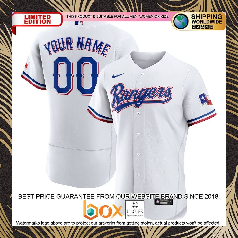 NEW Personalized Texas Rangers Home Authentic Patch White Baseball Jersey 4