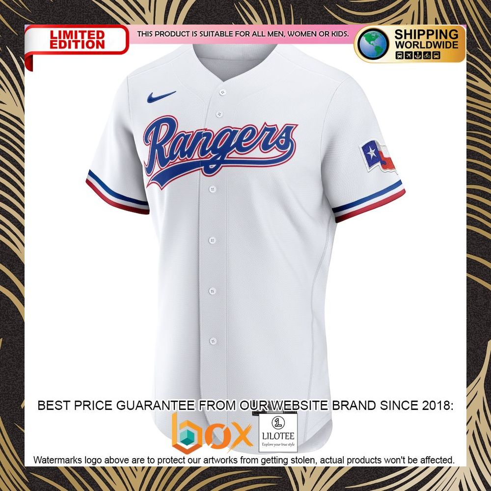 NEW Personalized Texas Rangers Home Authentic Patch White Baseball Jersey 5