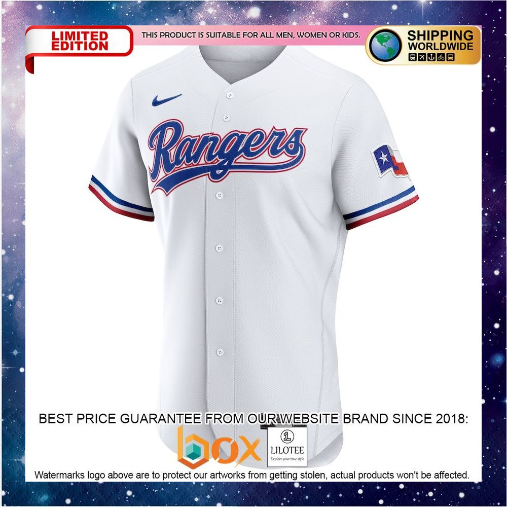 NEW Personalized Texas Rangers Home Authentic Patch White Baseball Jersey 2