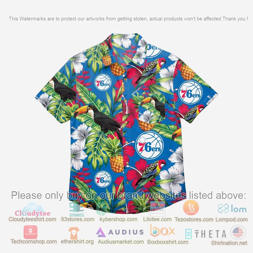 HOT Philadelphia 76ers Floral Button-Up Hawaii Shirt 1