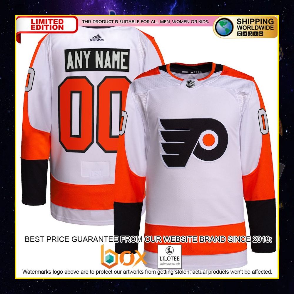 NEW Philadelphia Flyers Adidas Away Pro Custom White Premium Hockey Jersey 10