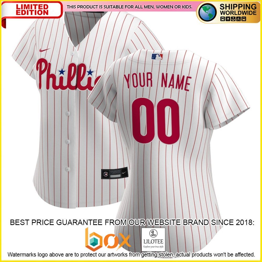 HOT Philadelphia Phillies Women's Custom Name Number White Baseball Jersey Shirt 1