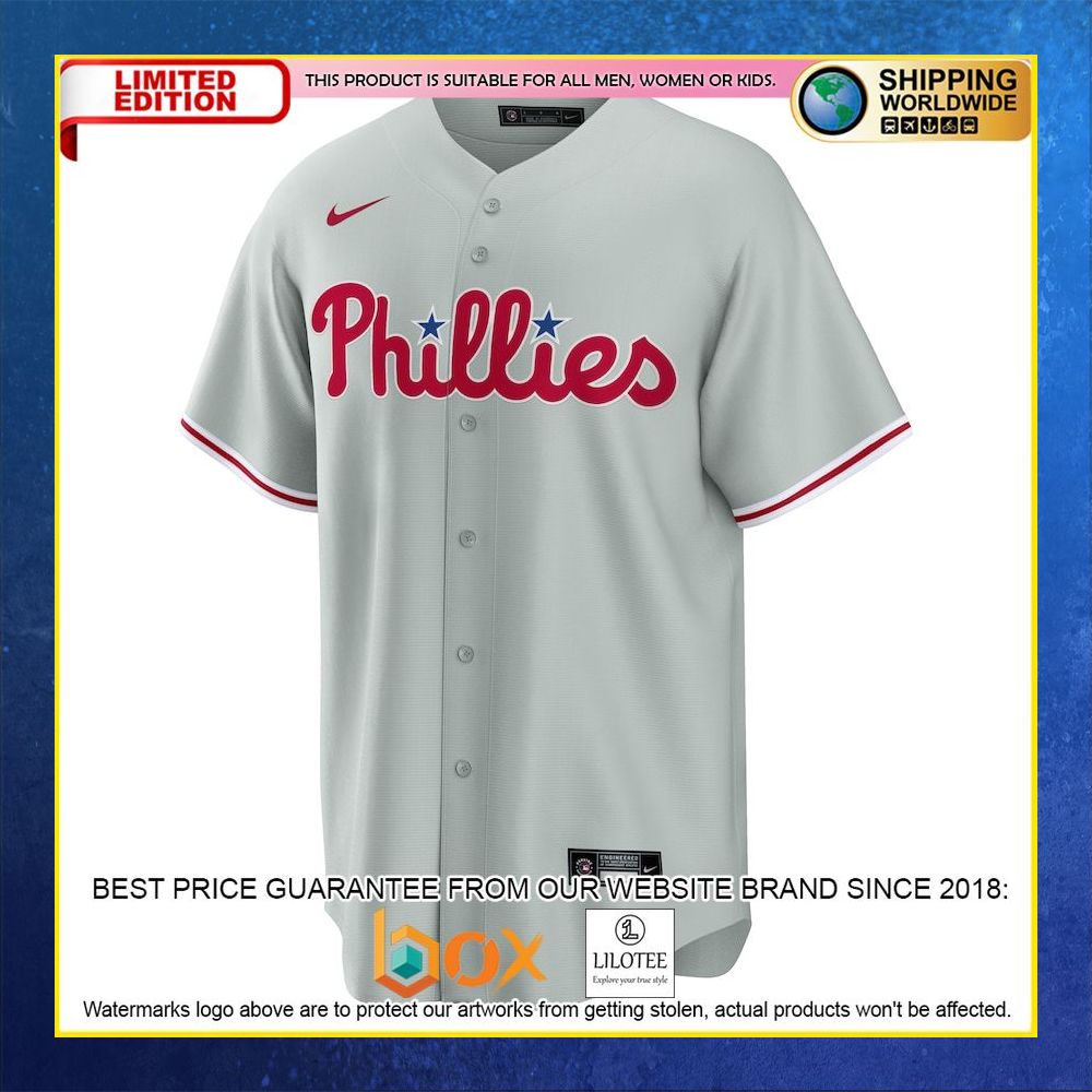 HOT Philadelphia Phillies Custom Name Number Gray Baseball Jersey Shirt 5