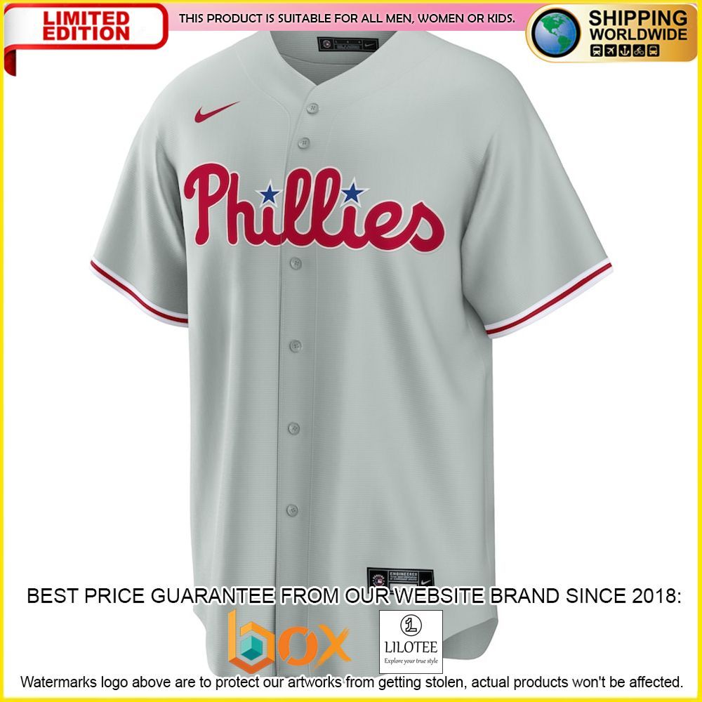 HOT Philadelphia Phillies Custom Name Number Gray Baseball Jersey Shirt 2