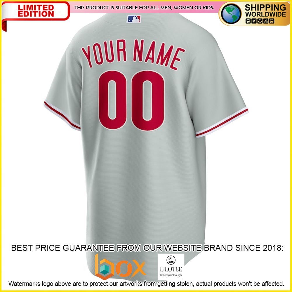 HOT Philadelphia Phillies Custom Name Number Gray Baseball Jersey Shirt 3