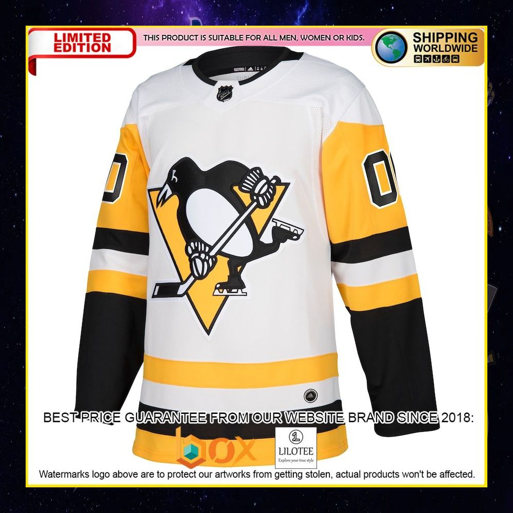 NEW Pittsburgh Penguins Adidas Custom White Premium Hockey Jersey 5