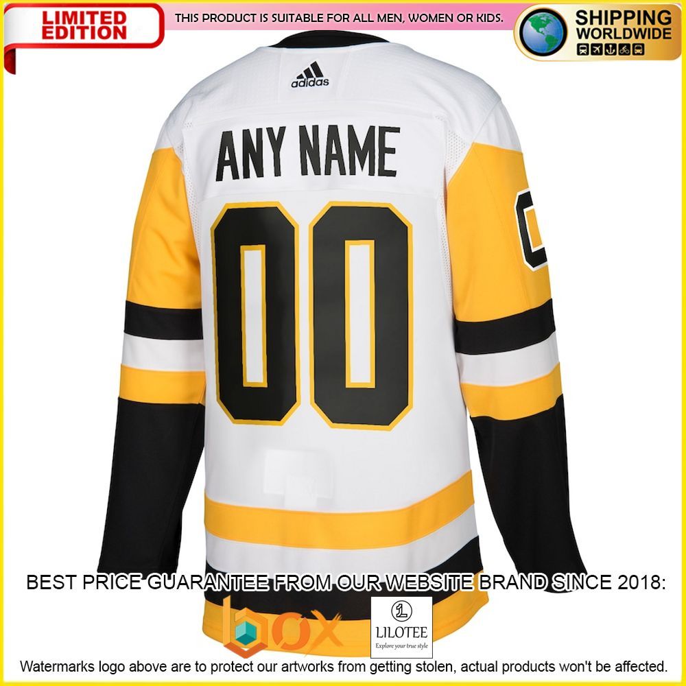 NEW Pittsburgh Penguins Adidas Custom White Premium Hockey Jersey 3