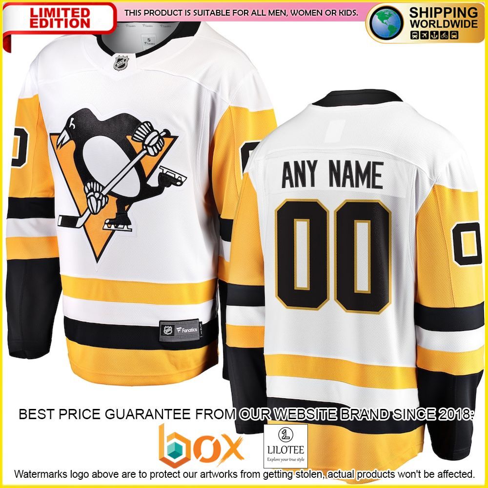 NEW Pittsburgh Penguins Fanatics Branded Away Custom White Premium Hockey Jersey 1