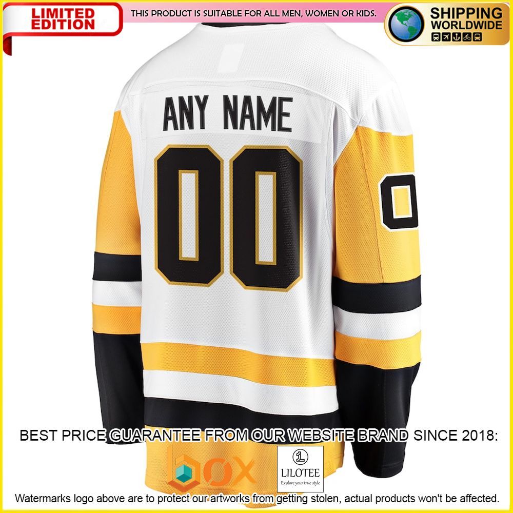 NEW Pittsburgh Penguins Fanatics Branded Away Custom White Premium Hockey Jersey 3