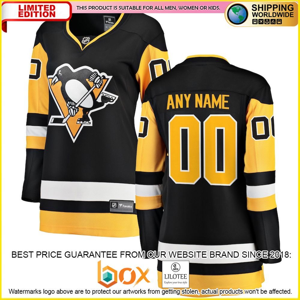 NEW Pittsburgh Penguins Fanatics Branded Women's Home Custom Black Premium Hockey Jersey 1