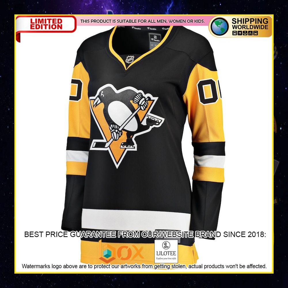 NEW Pittsburgh Penguins Fanatics Branded Women's Home Custom Black Premium Hockey Jersey 8