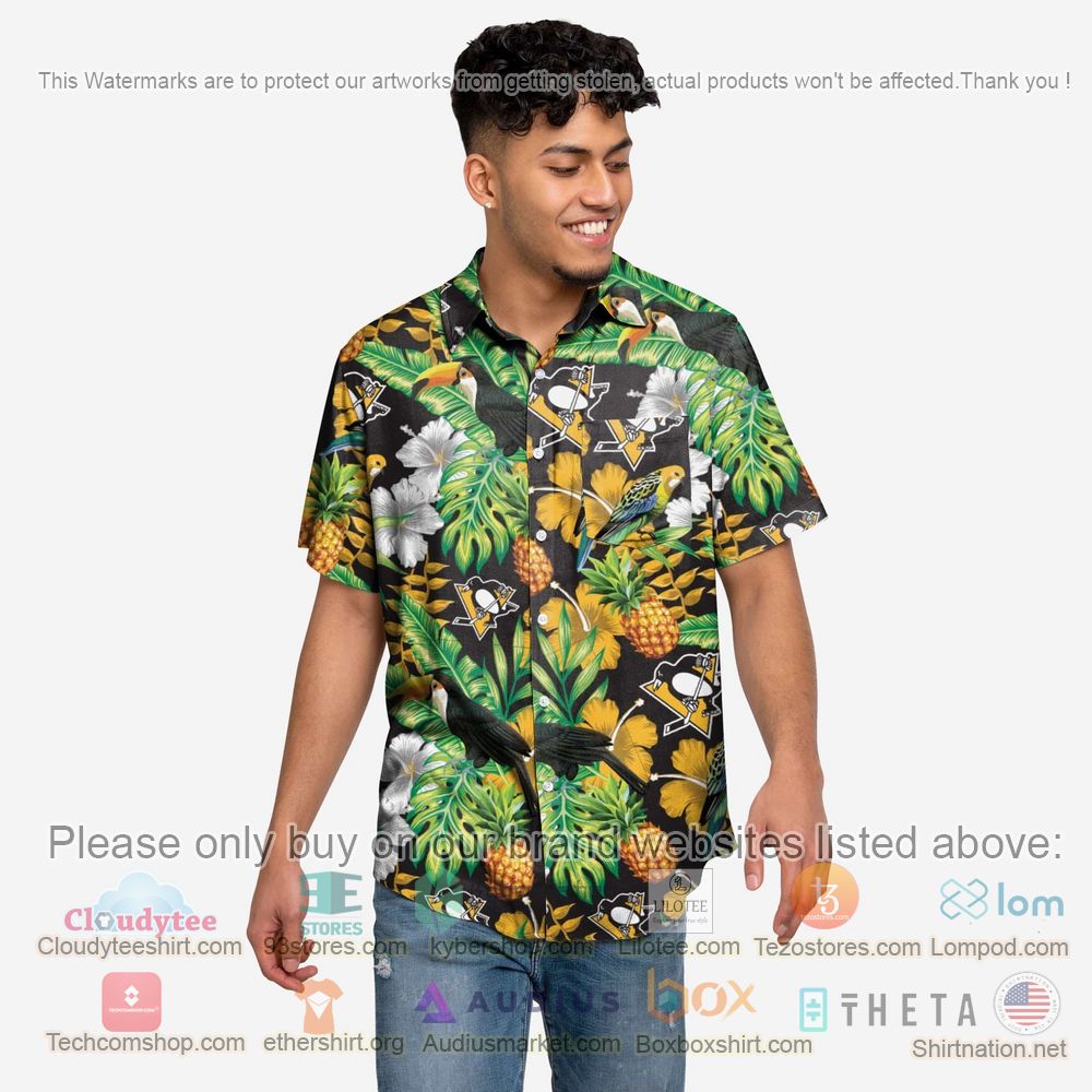 HOT Pittsburgh Penguins Floral Button-Up Hawaii Shirt 2