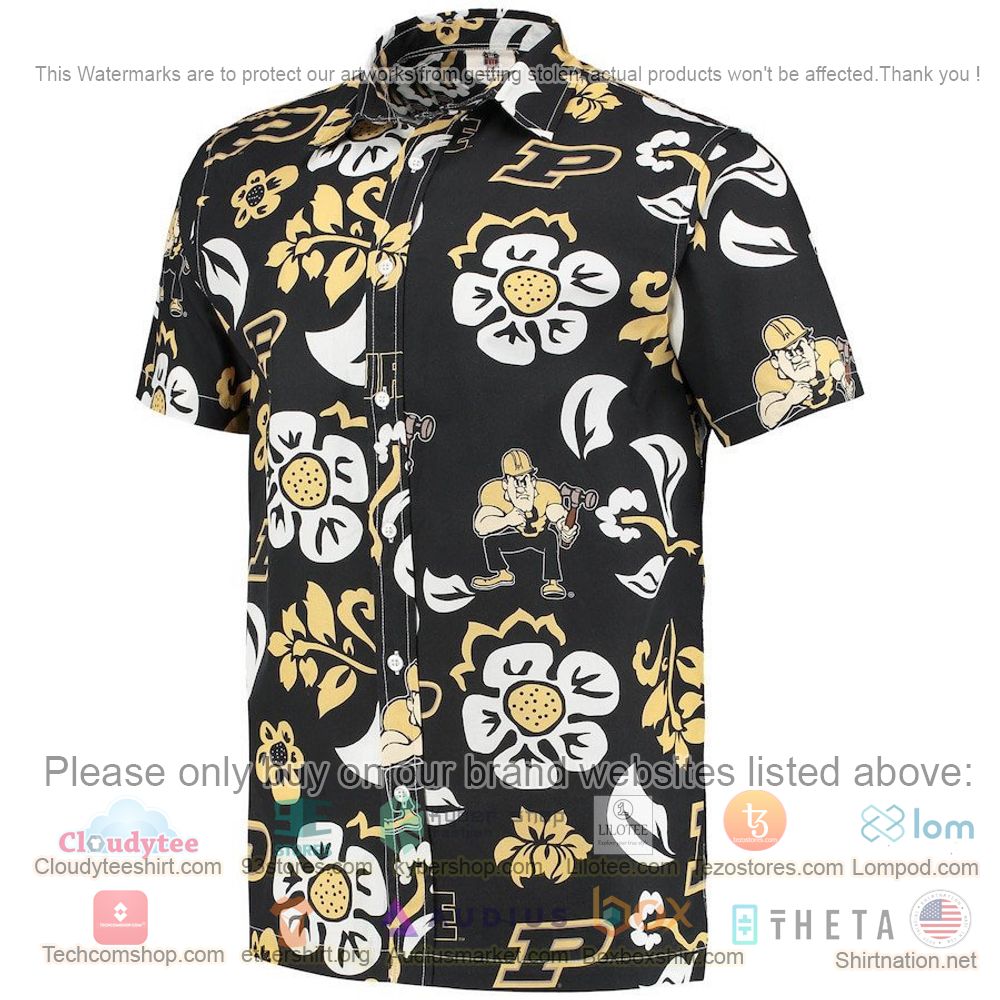 HOT Purdue Boilermakers Black Floral Button-Up Hawaii Shirt 2