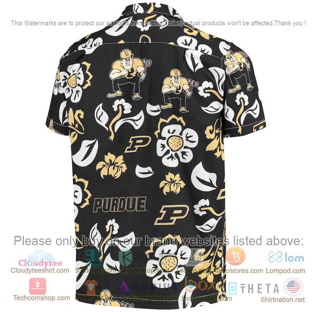 HOT Purdue Boilermakers Black Floral Button-Up Hawaii Shirt 3